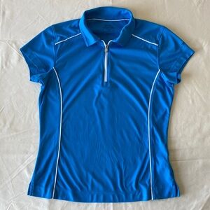 Slazenger Women’s Golf Blue Short-Sleeve Zip Polo shirt with White Piping, sz-Sm